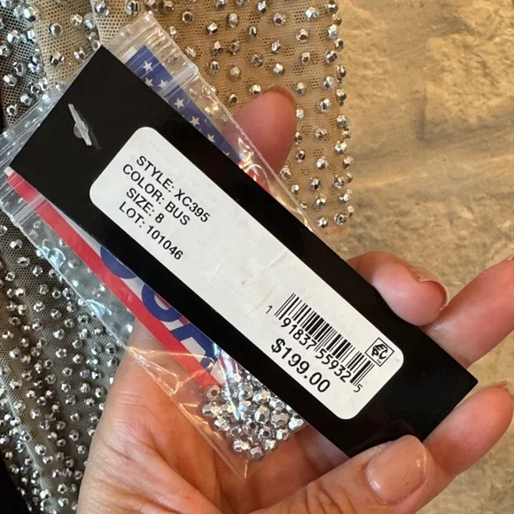 Xscape- Chic Black Dress with Silver Stud Accents - Picture 3 of 7